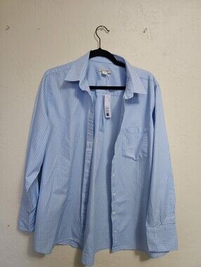 NWT Outerknown Blue Striped Organic Cotton Button Up Shirt M